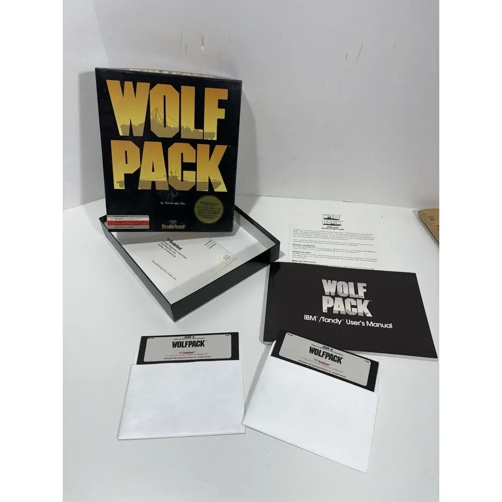 1990 Wolf Pack Broderbund Nova Logic For IBM Tandy Naval Strategy Game Vintage‎